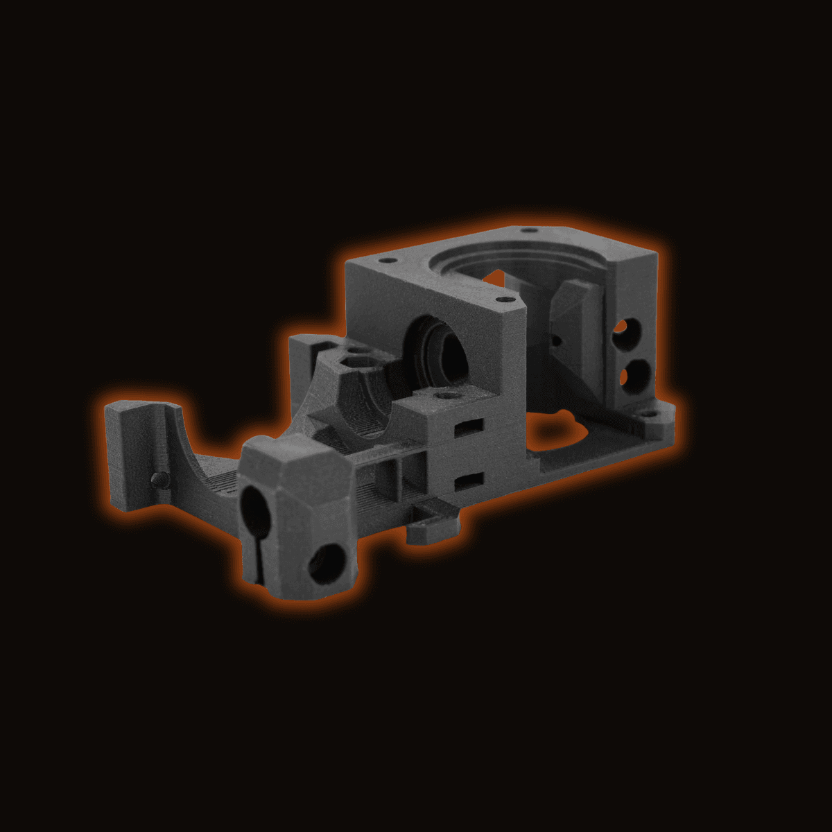 PETG part against a dark studio background